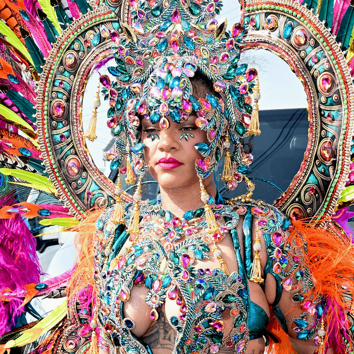  Rihanna Styled an Elaborate Jeweled Carnival Bodysuit With Summer's Favorite Mesh Shoe Trend 