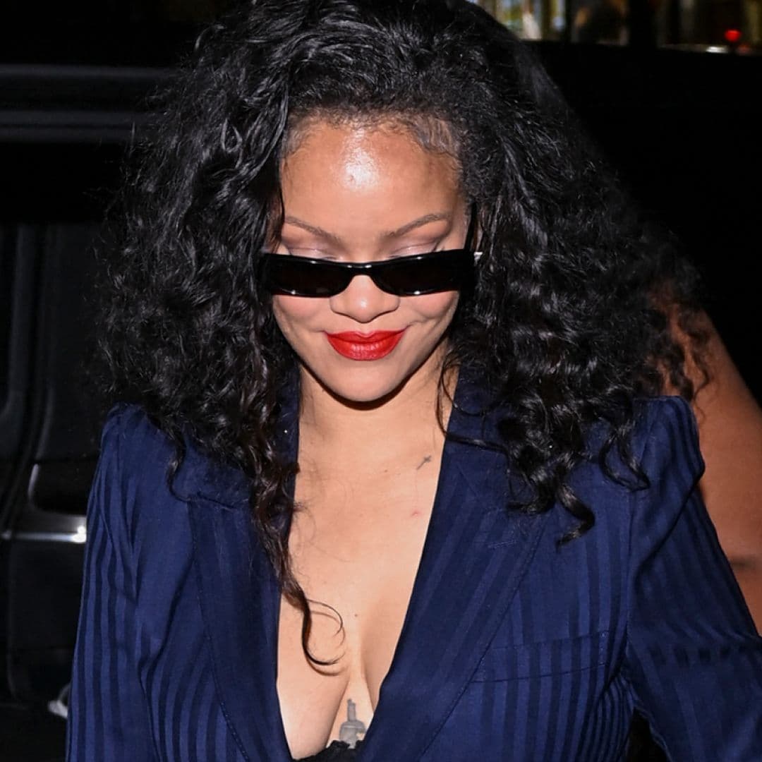  Rihanna Pairs a Peekaboo Bra With a Bedazzled Dior Bag for Céline Dion's Paris Show 