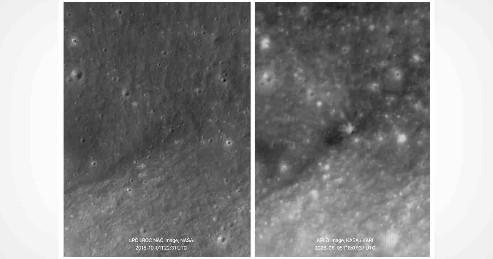 Before-and-After Photos Show the Crater Left by SpaceX Rocket on the Moon