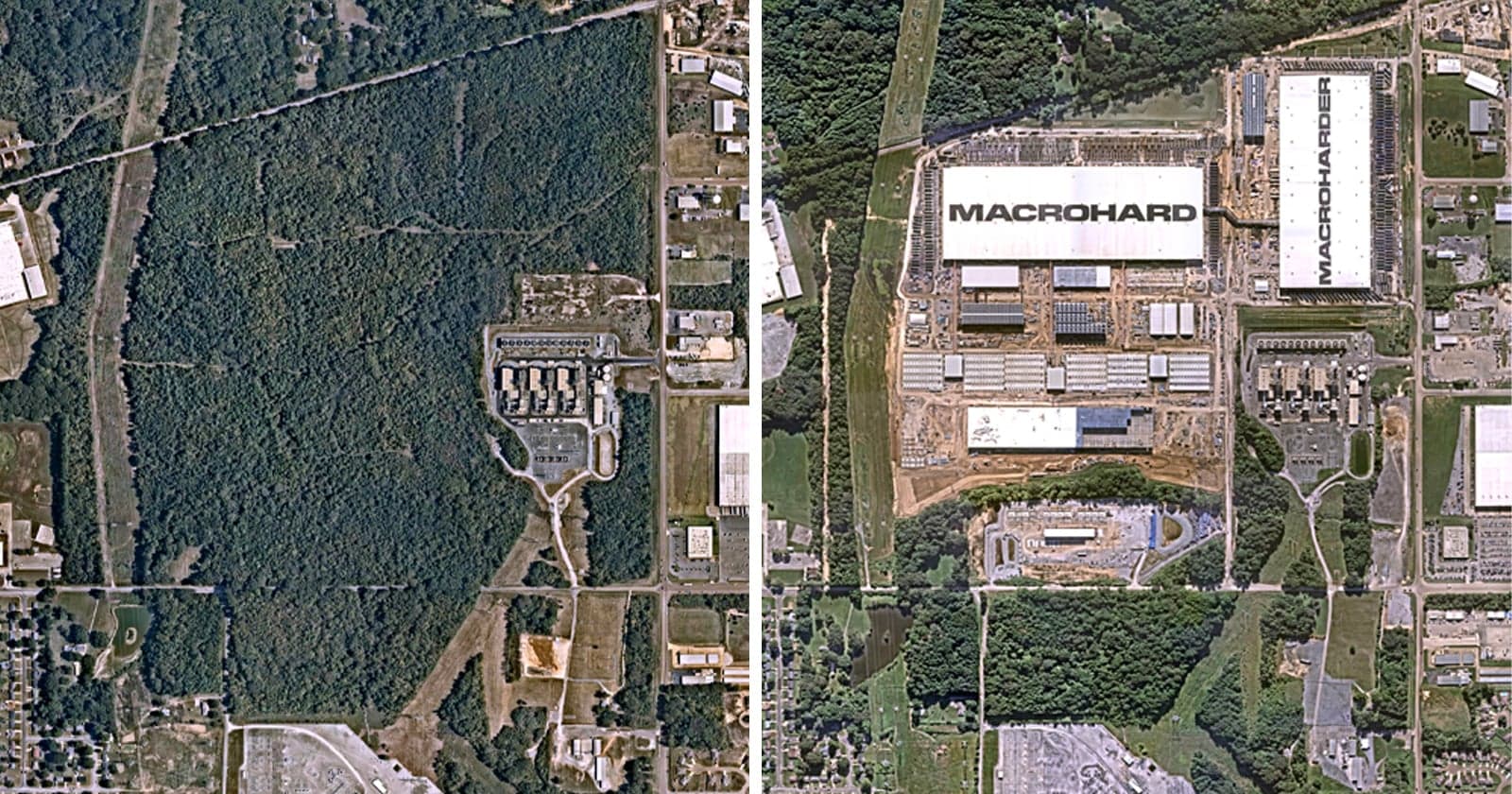 Before and After Photos Show Data Centers Furiously Popping Up Across America